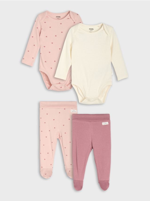Sinsay - Set Din Bumbac: Body Și Pantaloni 2 pack - roz