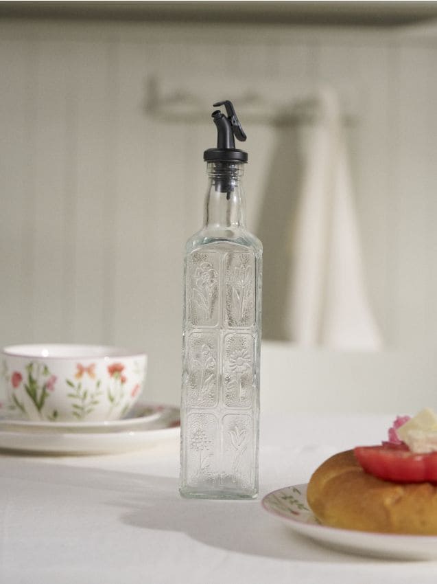 Sinsay - Sticlă pentru ulei de măsline cu model floral - alb