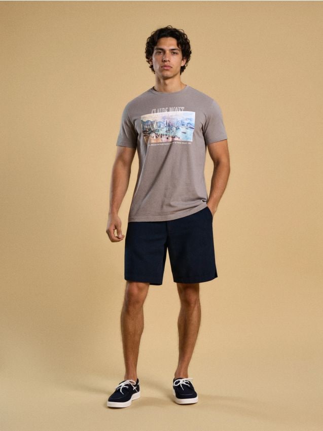 Sinsay - Tricou din bumbac cu inscripție Claude Monet - gri-neutru