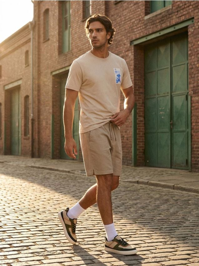 Sinsay - Tricou din bumbac cu motiv de val - nude