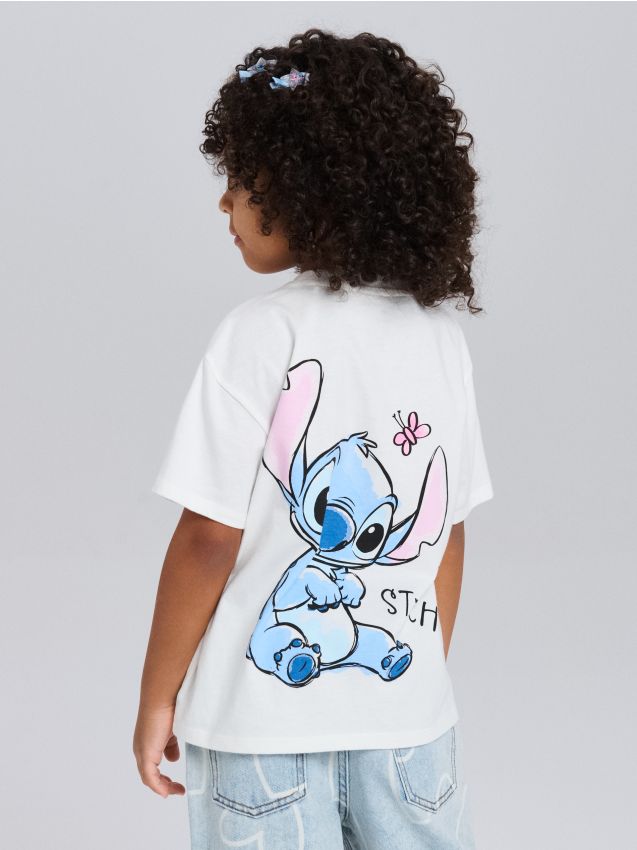 Sinsay - Tricou din bumbac cu imprimeu Lilo & Stitch - crem