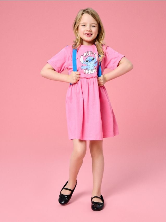 Sinsay - Rochie din bumbac cu imprimeu Stitch - roz-aprins