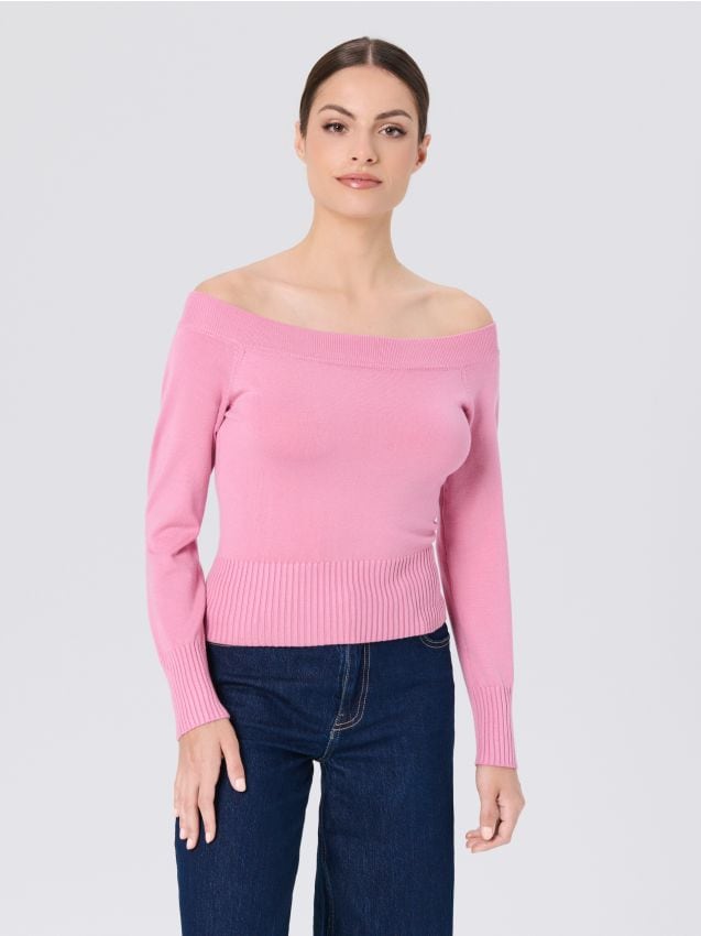 Sinsay - Sweter off shoulder - różowy