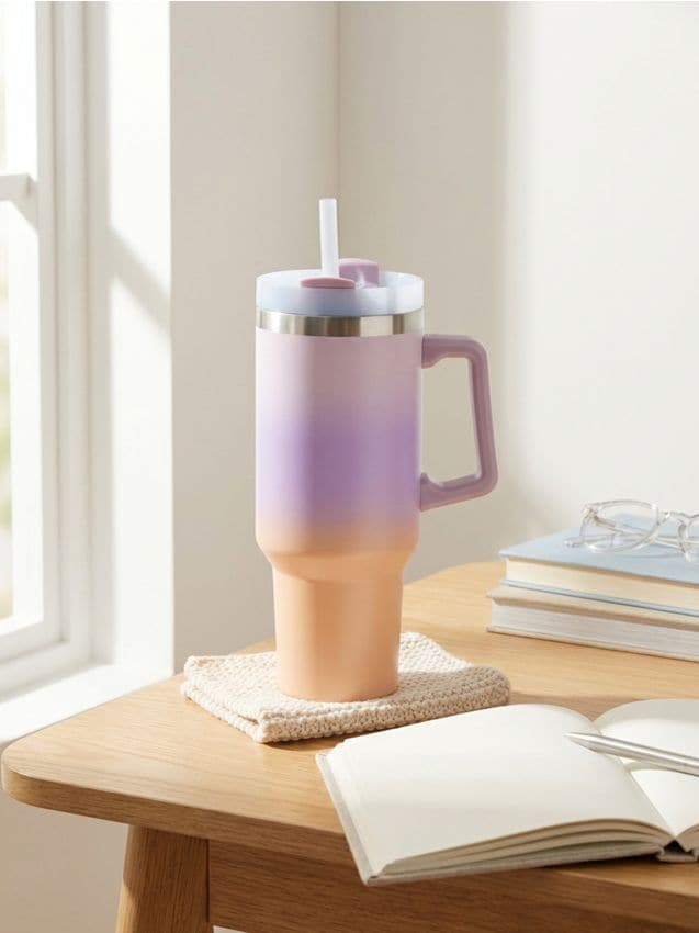 Sinsay - Cană termică cu mâner și pai - multicolor