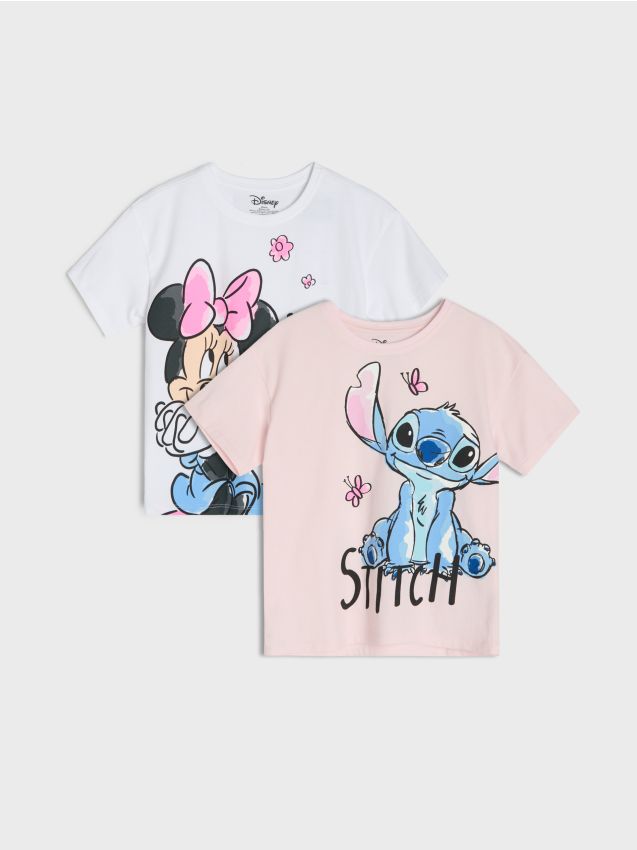 Sinsay - Tricou din bumbac cu imprimeu 2 pack Minnie and Stitch - alb