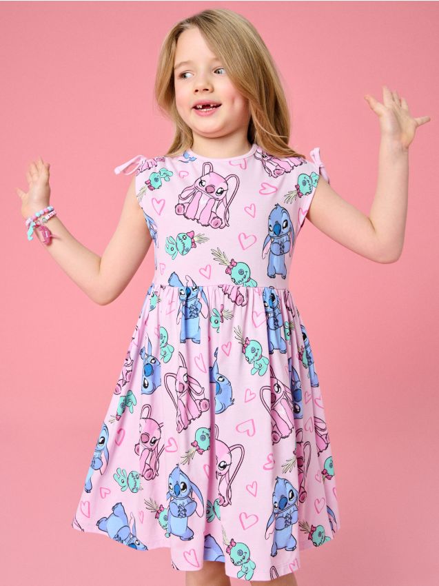 Sinsay - Bawełniana sukienka dresowa ze wzorem Lilo & Stitch - różowy