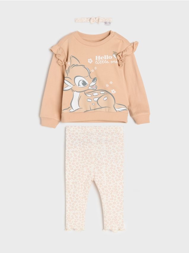 Sinsay - Set din bumbac: bluză leggings și bentiță Bambi - bej