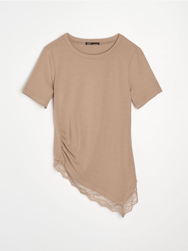 Sinsay - Bluză cu adaos de viscoză și tiv asimetric - bej