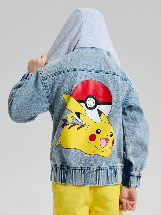 Sinsay - Kurtka jeansowa z kapturem Pokemon - turkusowy