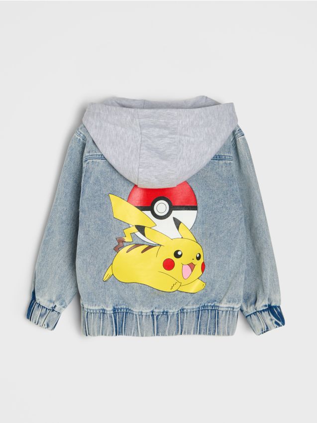 Sinsay - Kurtka jeansowa z kapturem Pokemon - turkusowy
