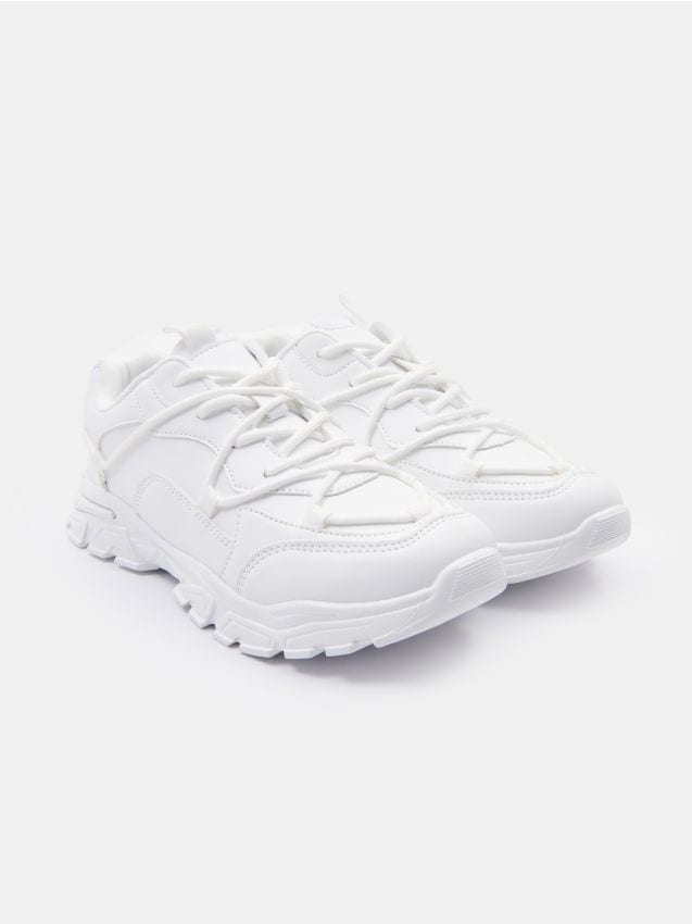 Sinsay - Sneakers din imitație de piele cu șireturi - alb