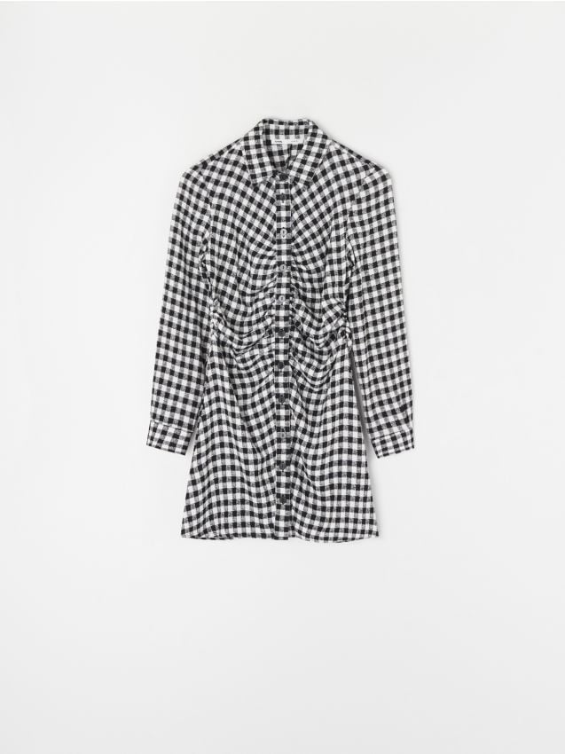 Sinsay - Košeľové mini šaty so zhrnutím vpredu a dlhými rukávmi - viacfarebná