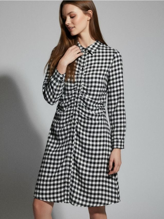 Sinsay - Rochie mini tip cămașă cu drapaj în față și mâneci lungi - multicolor