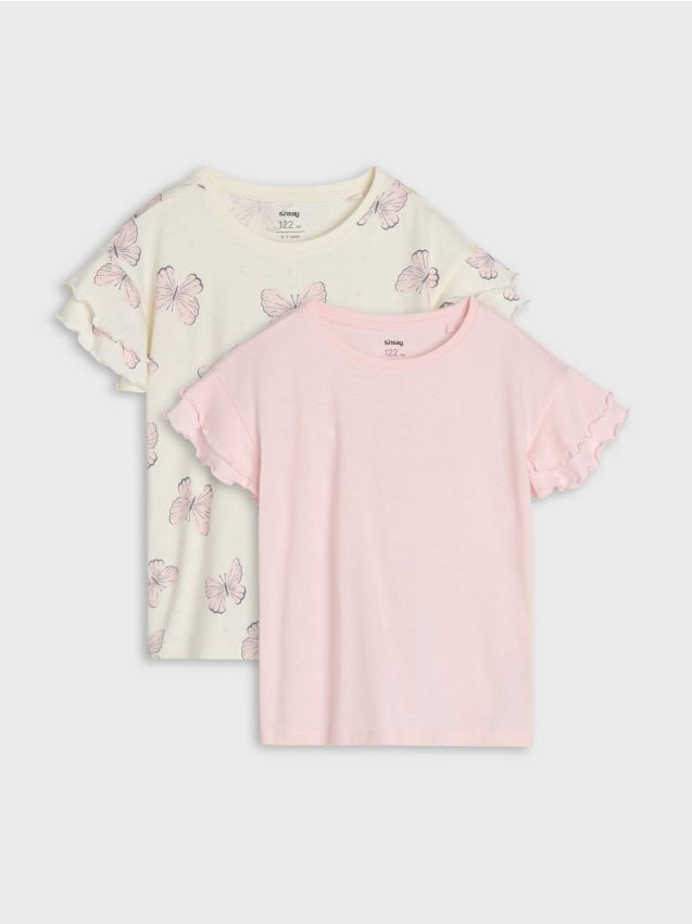 Sinsay - Tricouri din bumbac cu volane decorative 2 pack - multicolor