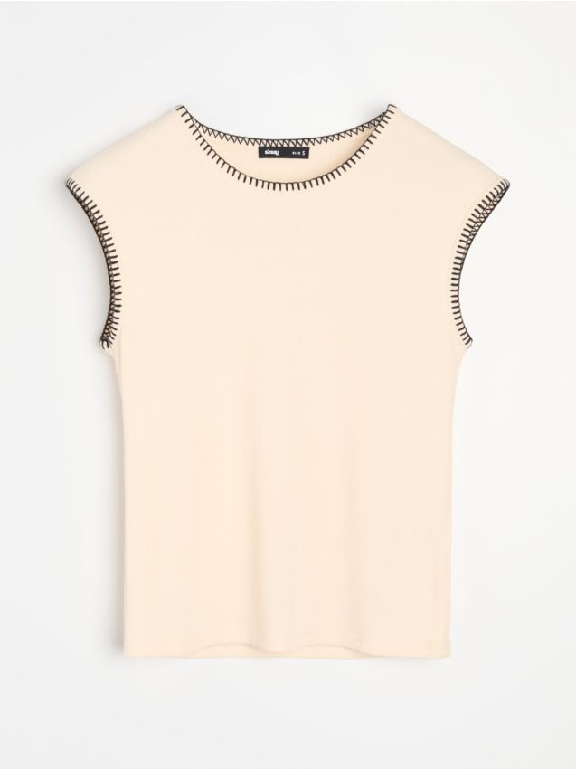 Sinsay - Tricou fără mâneci simplu cu amestec de viscoză - nude