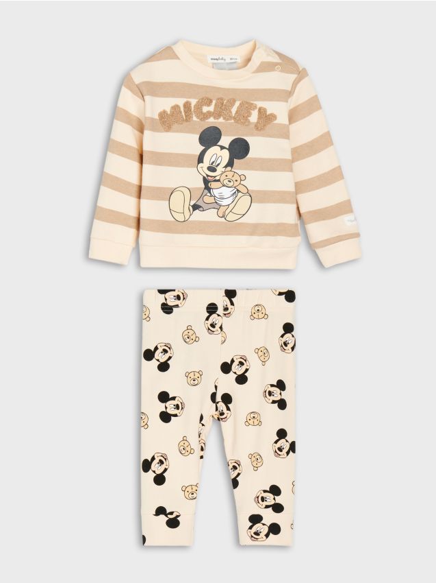 Sinsay - Set din bumbac: bluză și colanți Mickey Mouse - crem