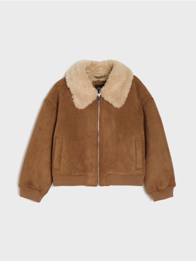Sinsay - Geacă aviator din imitație de piele întoarsă cu căptușeală tip shearling - maro