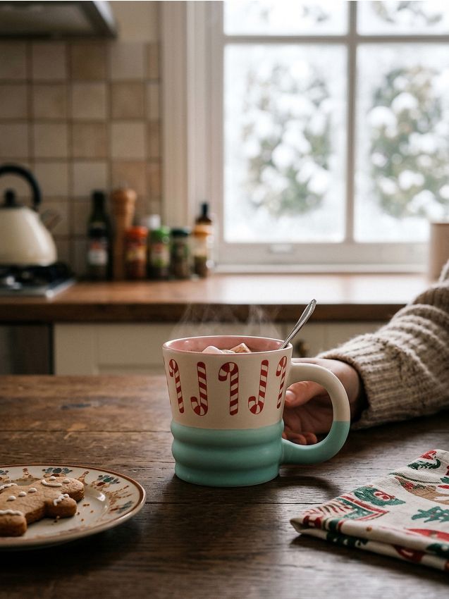 Sinsay - Cană de Crăciun cu motiv de bastoane de bomboane - roșu