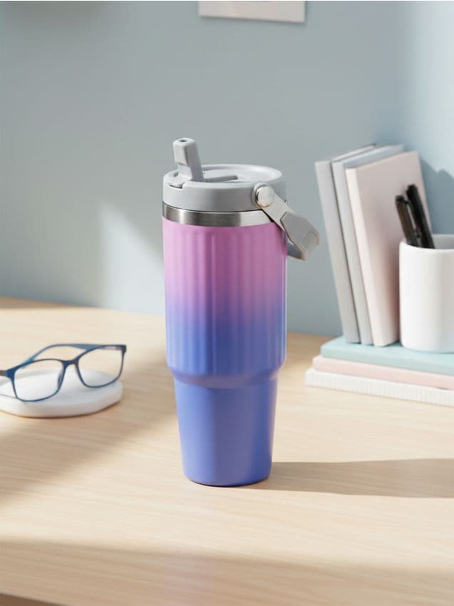 Sinsay - Cană termo cu mâner și pai cu efect ombre - multicolor