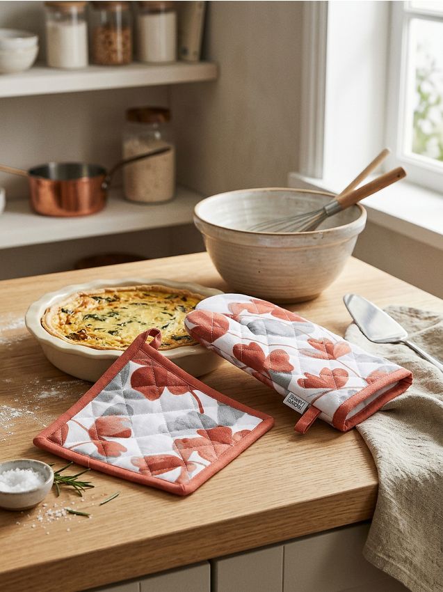 Sinsay - Mănușă și suport de bucătărie cu motiv vegetal - roșu-aprins