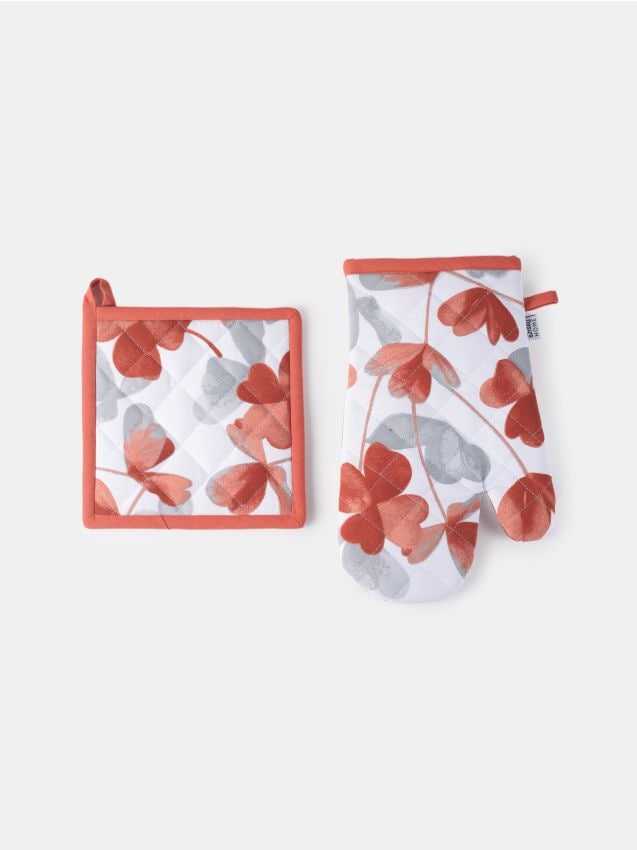Sinsay - Mănușă și suport de bucătărie cu motiv vegetal - roșu-aprins