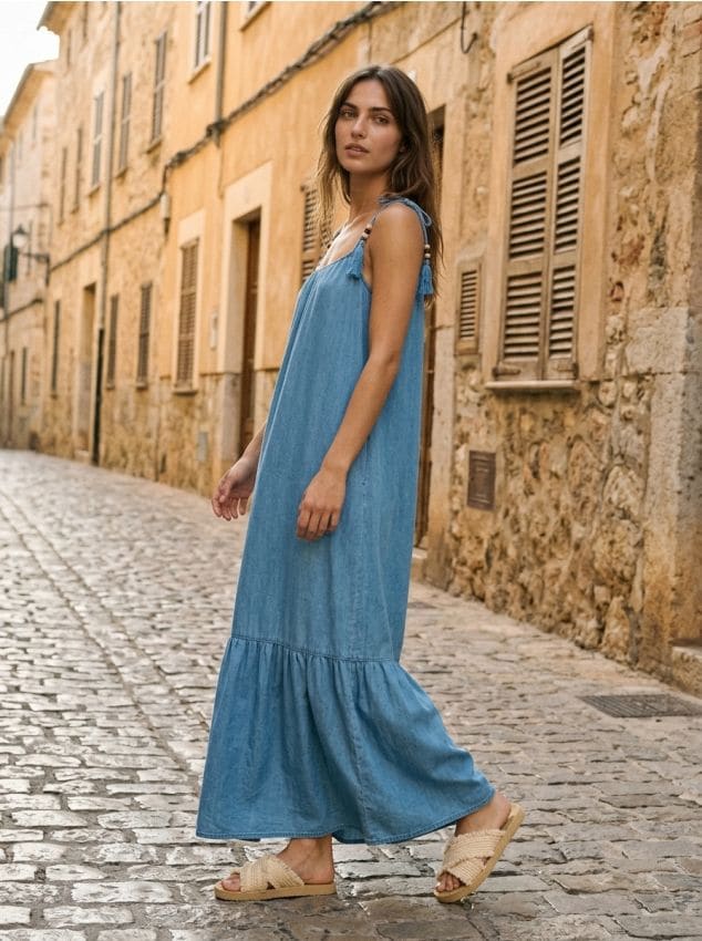 Sinsay - Rochie midi cu bretele legate din lyocell - light blue