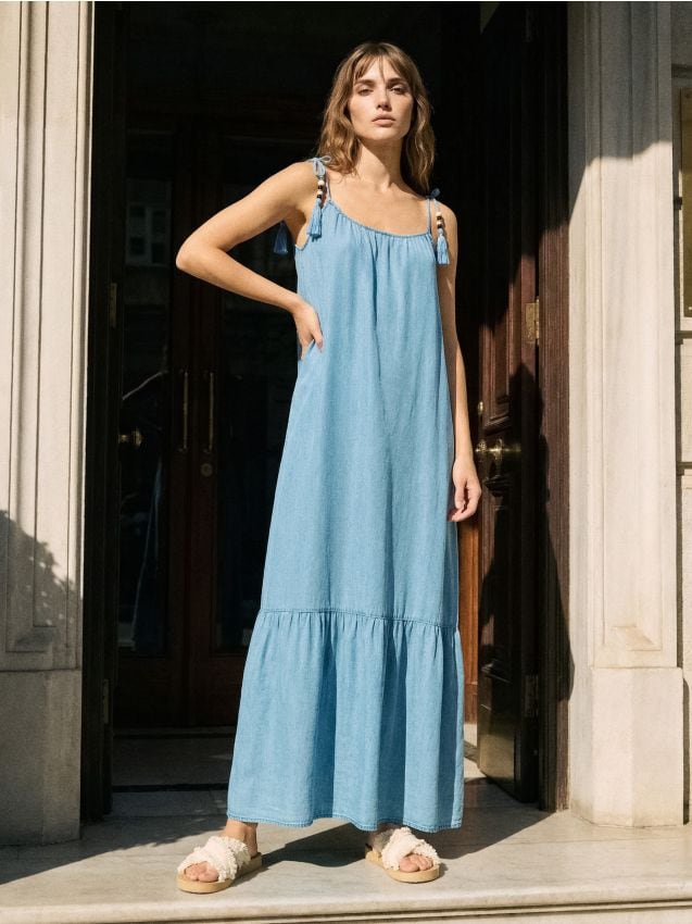 Sinsay - Rochie midi cu bretele legate din lyocell - light blue