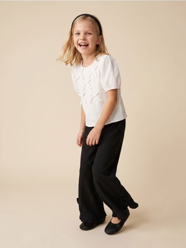 Sinsay - Pantaloni wide leg cu funde decorative - negru