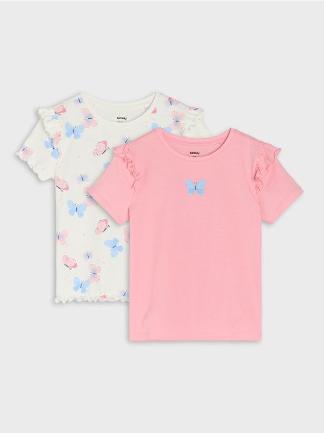 Sinsay - Tricouri din bumbac cu imprimeu 2 pack - multicolor