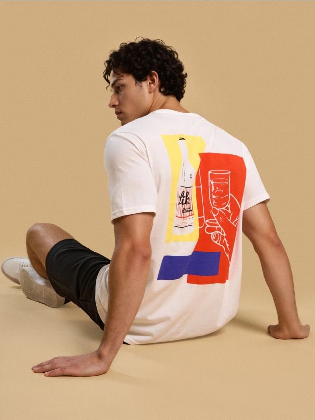 Sinsay - Tricou din bumbac cu imprimeu - crem