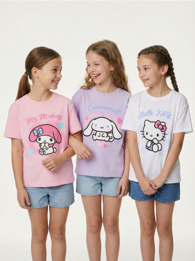 Sinsay - Tricouri din bumbac 3 pack Hello Kitty - alb