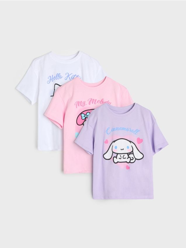Sinsay - Tricouri din bumbac 3 pack Hello Kitty - alb