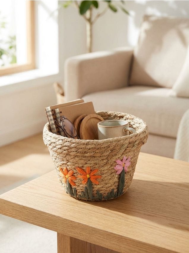 Sinsay - Coș de depozitare împletit cu motiv floral - multicolor