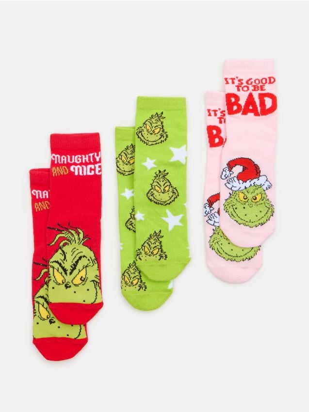 Sinsay - Șosete lungi cu bumbac, pachet de 3 Grinch - multicolor