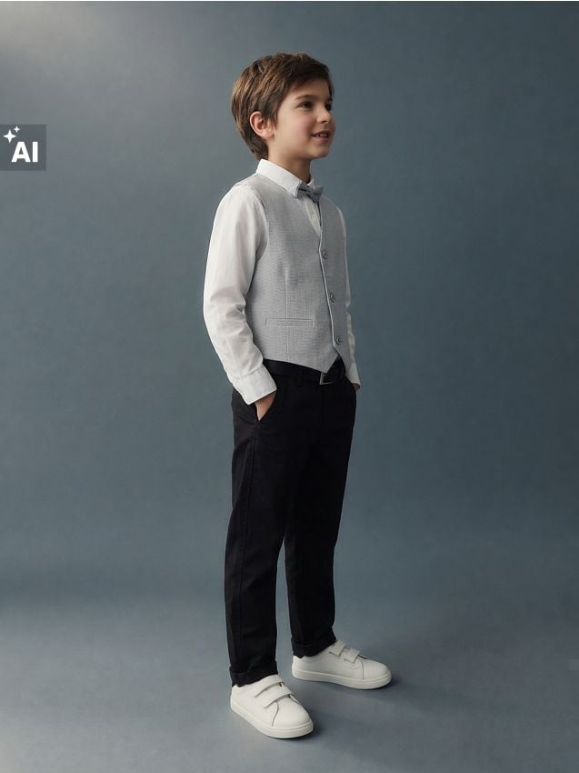 Sinsay - Set elegant: cămașă cu mânecă lungă, vestă cu carouri mici și papion - multicolor