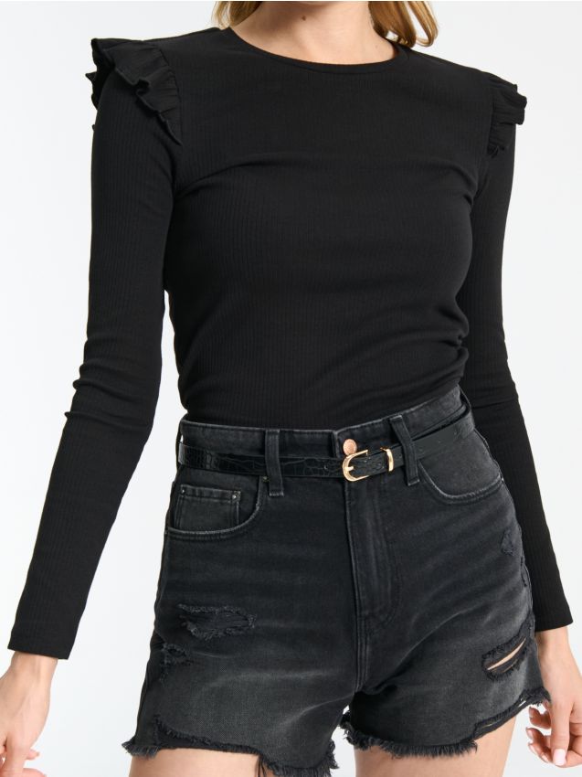 Sinsay - Blúzka s volánmi - čierna