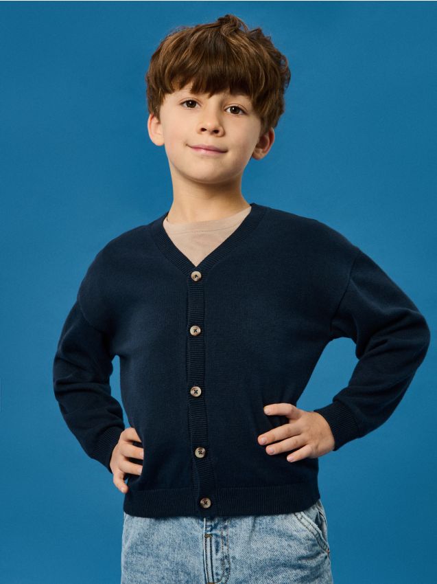 Sinsay - Pulover din bumbac cu nasturi - bleumarin