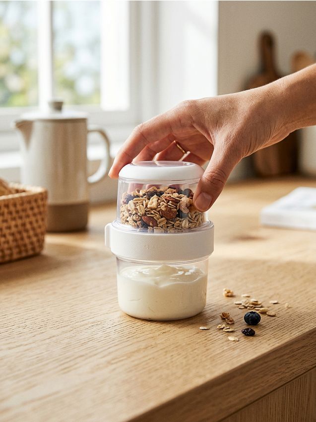 Sinsay - Recipient alimentar din două piese cu furculiță - alb