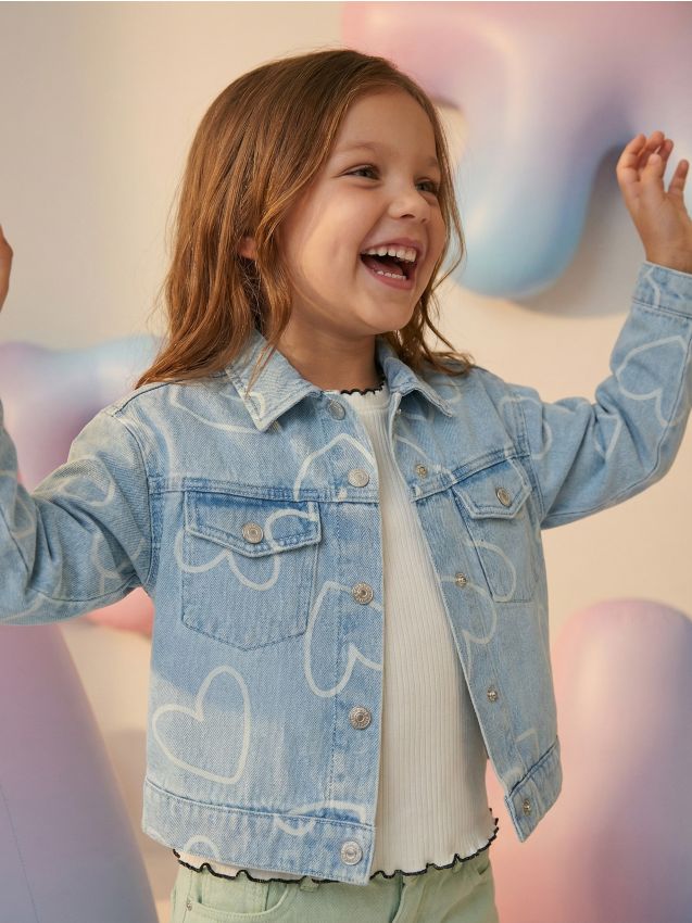 Sinsay - Kurtka jeansowa z motywem serc - niebieski