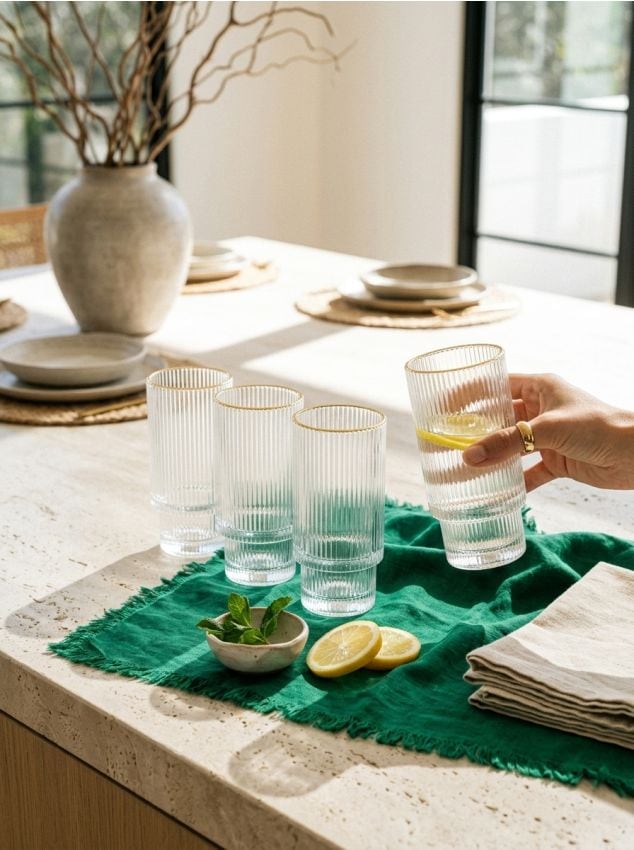 Sinsay - Set de pahare riliate cu margine aurie 4 pack - alb