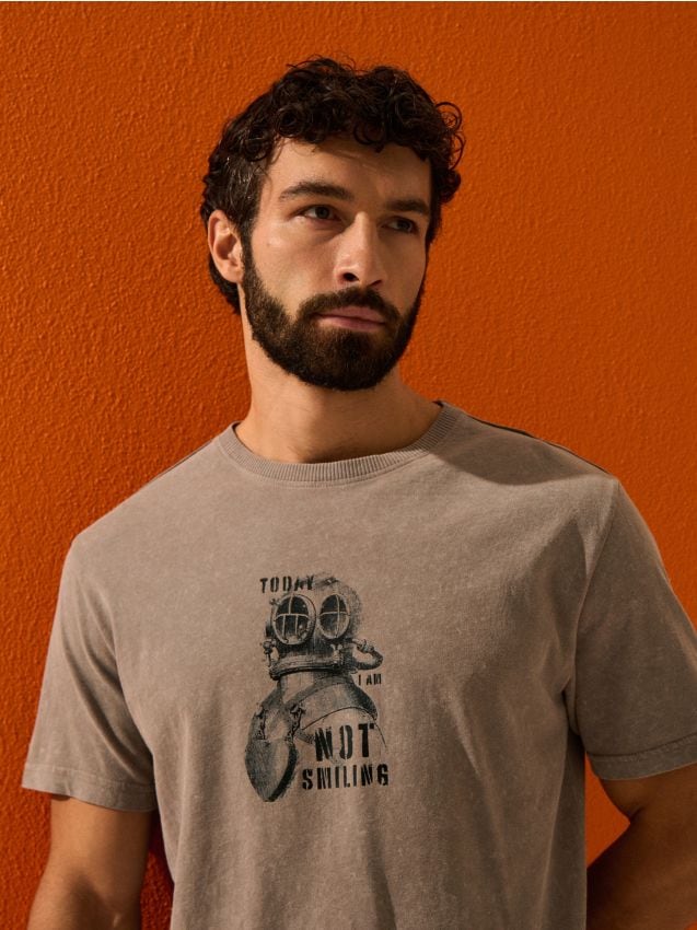 Sinsay - Tricou din bumbac cu efect de prespălare - gri-neutru