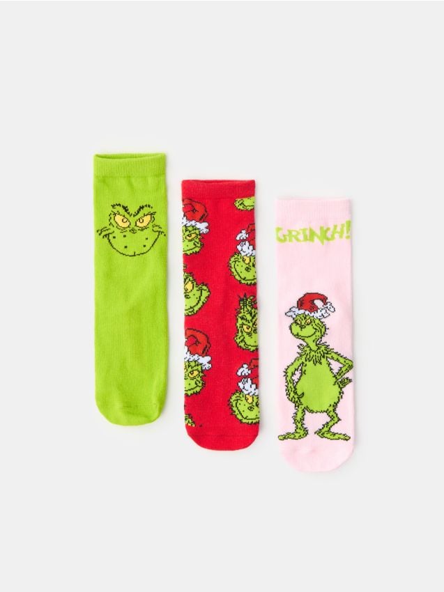 Sinsay - Set 3 perechi șosete cu bumbac Grinch - multicolor