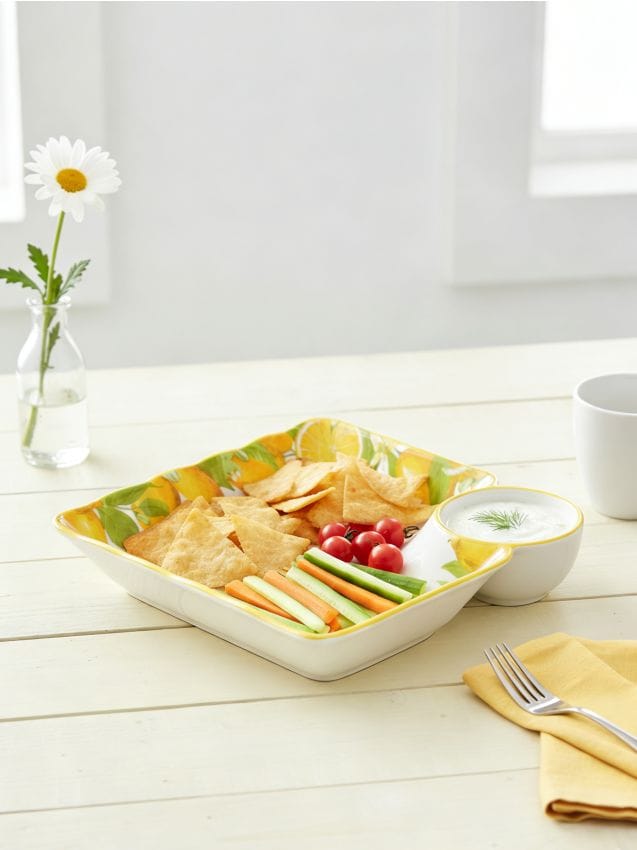 Sinsay - Farfurie ceramică cu bol și motiv de lămâi - alb