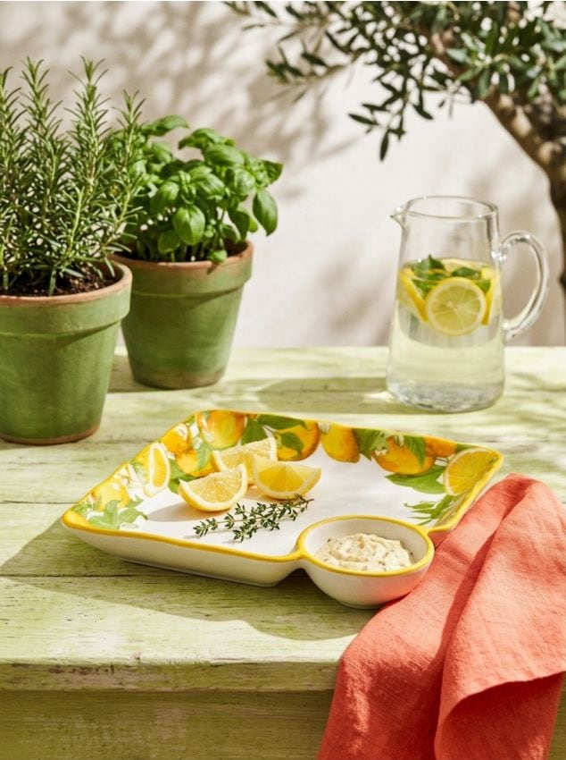 Sinsay - Farfurie ceramică cu bol și motiv de lămâi - alb