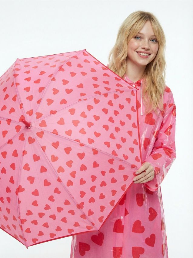 Sinsay - Umbrelă cu inimioare - roz-fuchsia