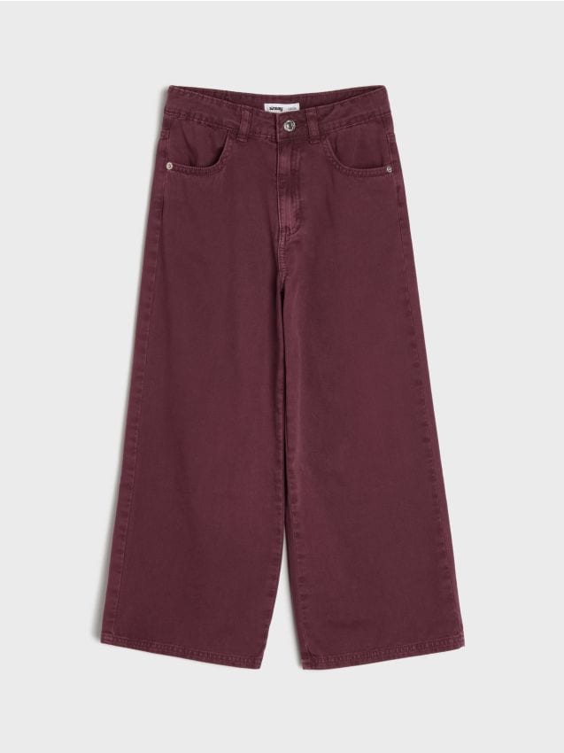 Sinsay - Jeansy wide leg z regulacją w pasie - brązowy