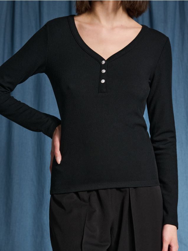 Sinsay - Bluză cu mânecă lungă - negru