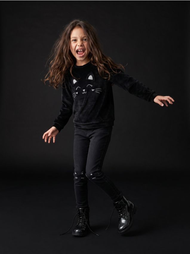 Sinsay - Jeggings skinny cu broderie - negru