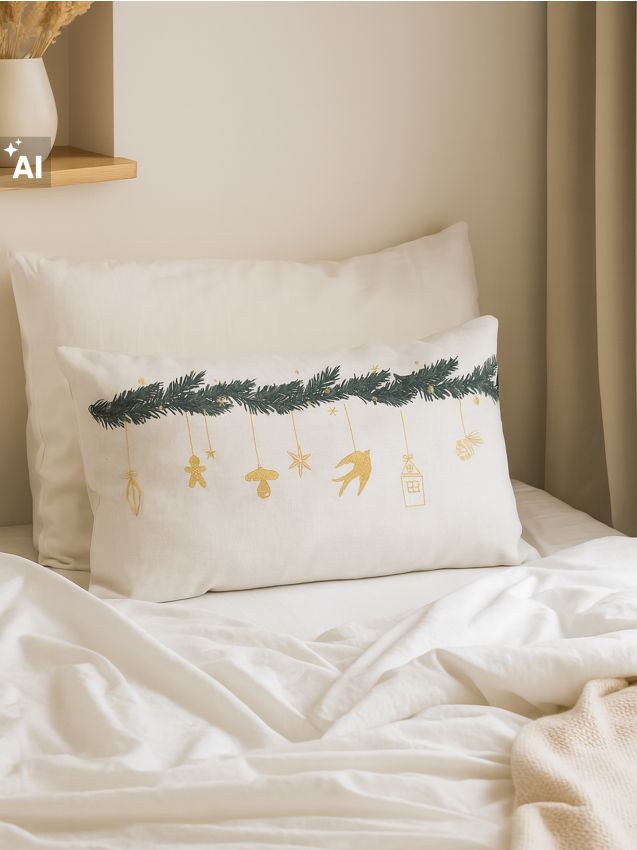 Sinsay - Pernă decorativă de Crăciun cu motiv de ramură și ornamente aurii - multicolor