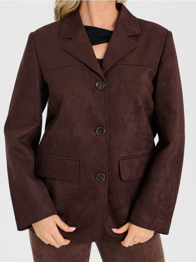 Sinsay - Jachetă din imitație de piele întoarsă în stil retro - maro-închis